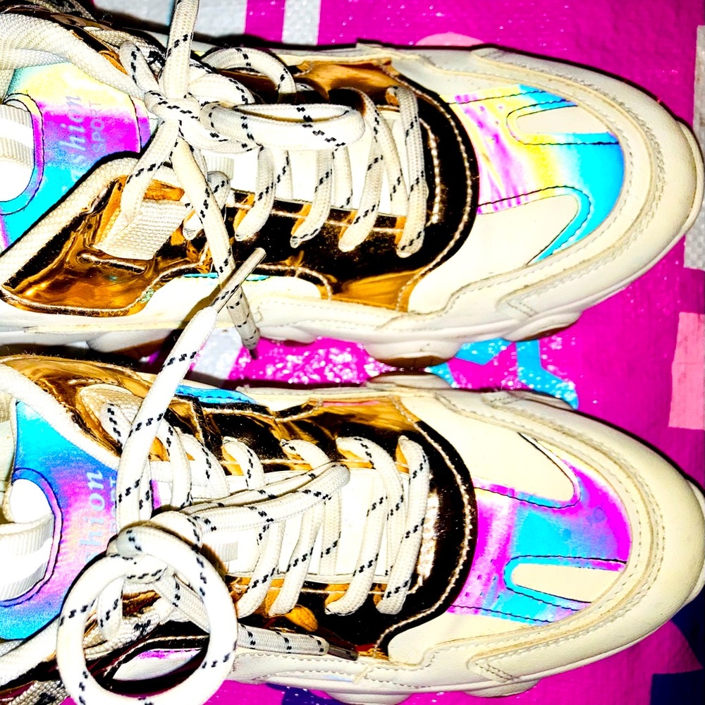 Iridescent gold & purple womens shoes, great gift!